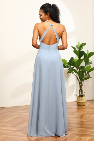 Vestido de dama de honor halter azul
